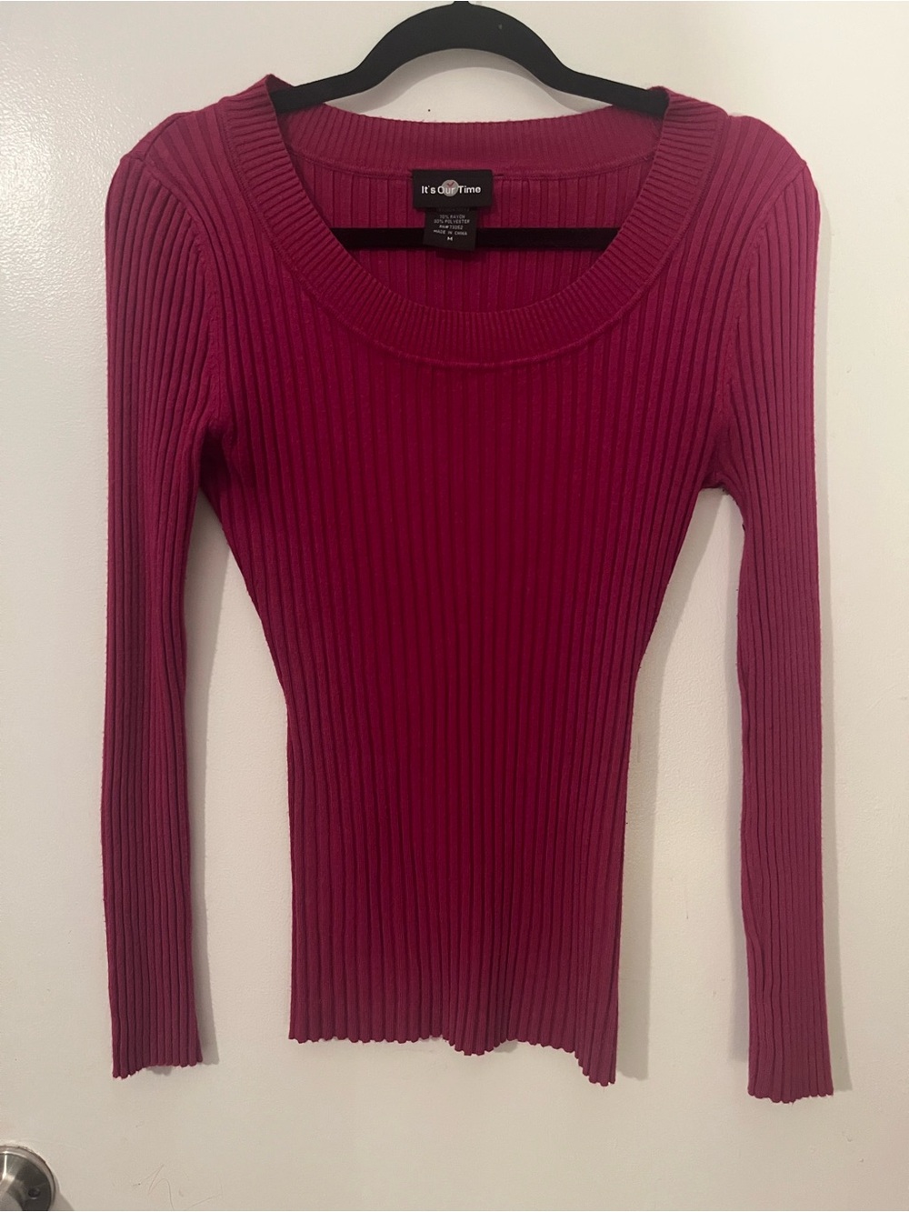 Y2K It's Our Time Ribbed Knit Scoop Neck Pullover Sweater Women’s M Magenta